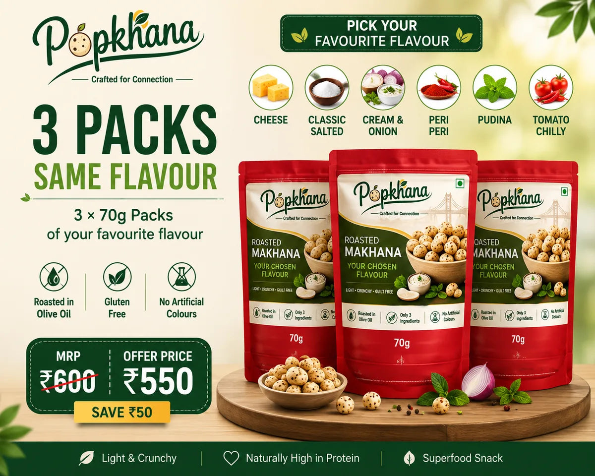 PopKhana 3 x 70g same-flavour combo pack, ₹600 MRP and ₹550 offer price