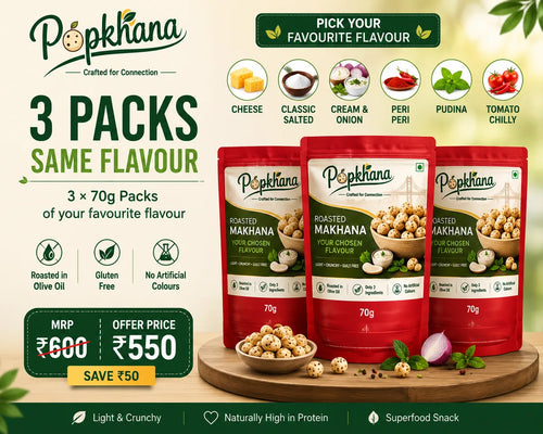 PopKhana 3 x 70g same-flavour combo pack, ₹600 MRP and ₹550 offer price