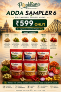 PopKhana Adda Sampler 6 roasted makhana combo box with six flavours including Classic Salted, Pudina, Peri Peri, Cheese, Cream & Onion and Tomato Chilly