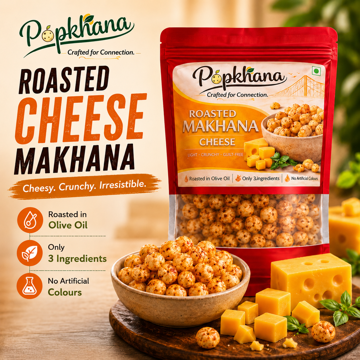Cheese Roasted Makhana by PopKhana Roasted in Olive Oil Light Crunchy Healthy Evening Snack