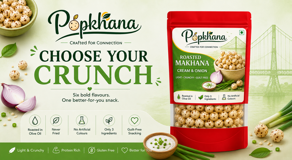 Popkhana Cream and Onion Roasted Makhana flavour banner