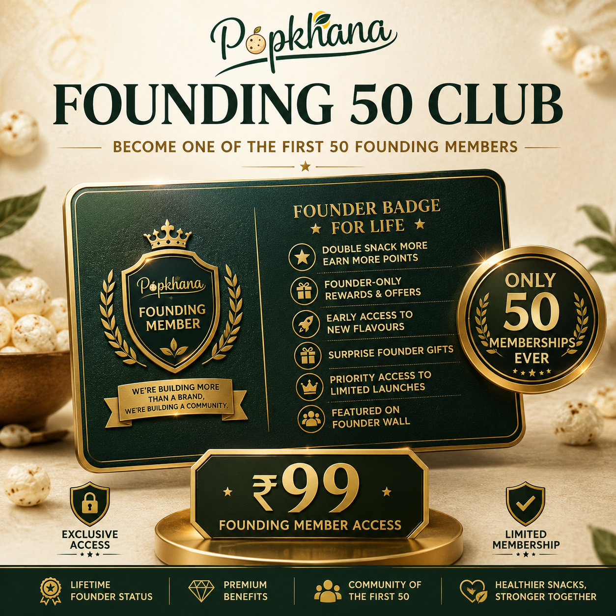 PopKhana Founding 50 Club Membership with founder badge, exclusive rewards, loyalty points and early access benefits