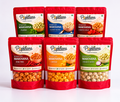 Popkhana Party Box with 6 roasted makhana flavours including Pudina, Classic Salted, Tomato Chilly, Peri Peri, Cheese and Cream & Onion. Olive oil roasted, gluten free snack box with 6 x 70g packs.