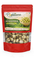 PopKhana Pudina Roasted Makhana snack pack roasted in olive oil with refreshing mint flavour, only 3 ingredients, and no artificial colours.