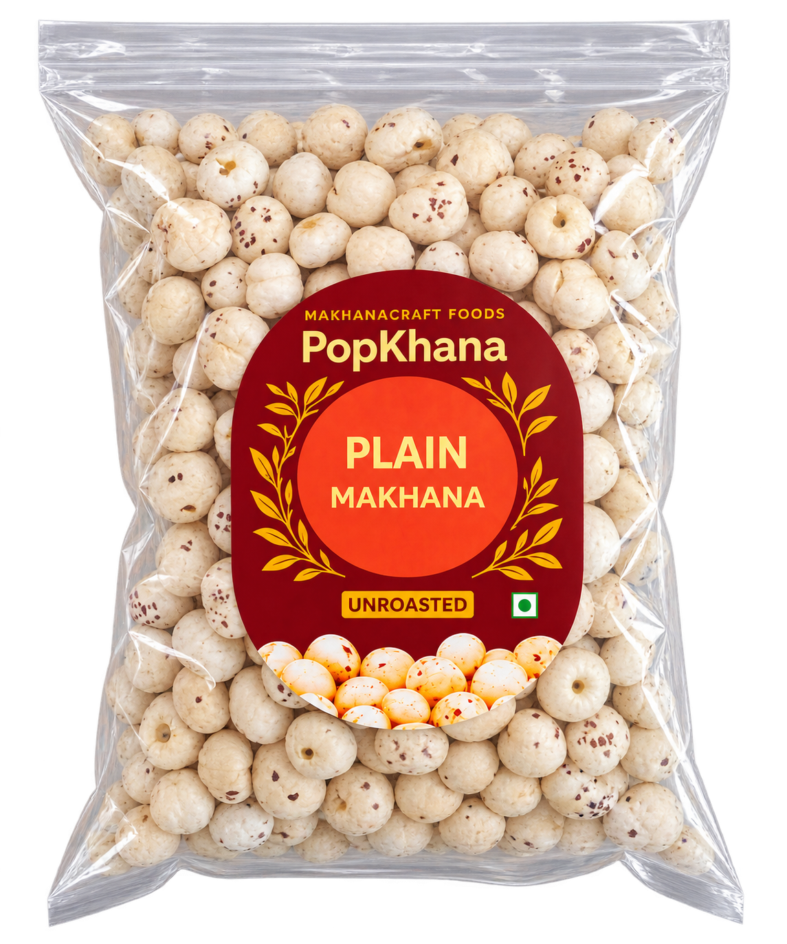 PopKhana Plain Makhana 200g unroasted raw makhana pack cutout