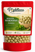 PopKhana Pudina Roasted Makhana snack pack roasted in olive oil with refreshing mint flavour, only 3 ingredients, and no artificial colours.