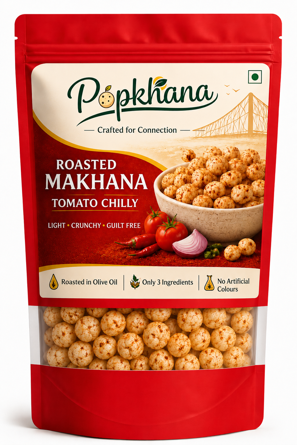 Popkhana Roasted Makhana Tomato Chilly healthy fox nut snack roasted in olive oil with only 3 ingredients