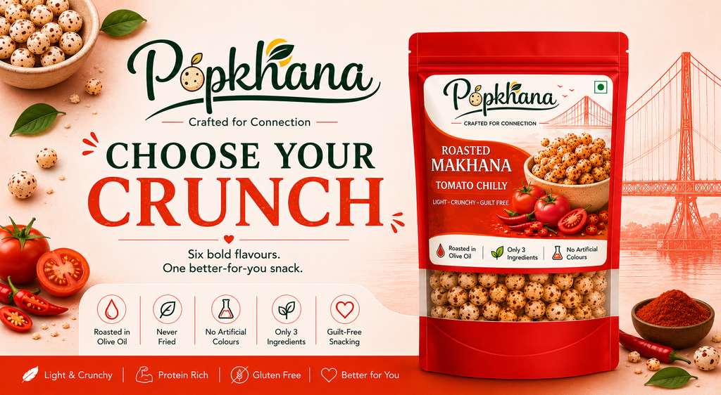 Popkhana Tomato Chilly Roasted Makhana healthy fox nut snack roasted in olive oil with only 3 ingredients