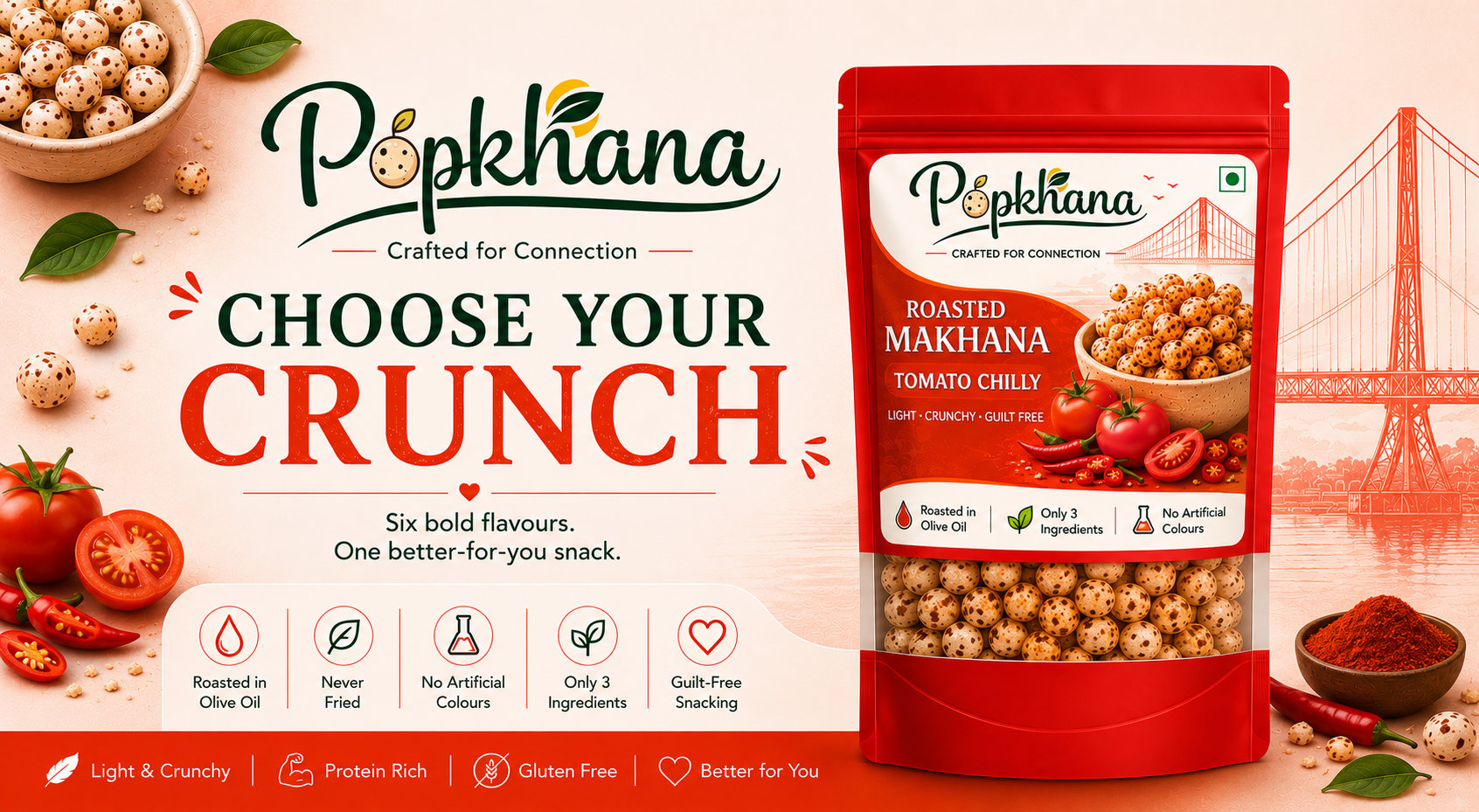 Popkhana Tomato Chilly Roasted Makhana healthy fox nut snack roasted in olive oil with only 3 ingredients